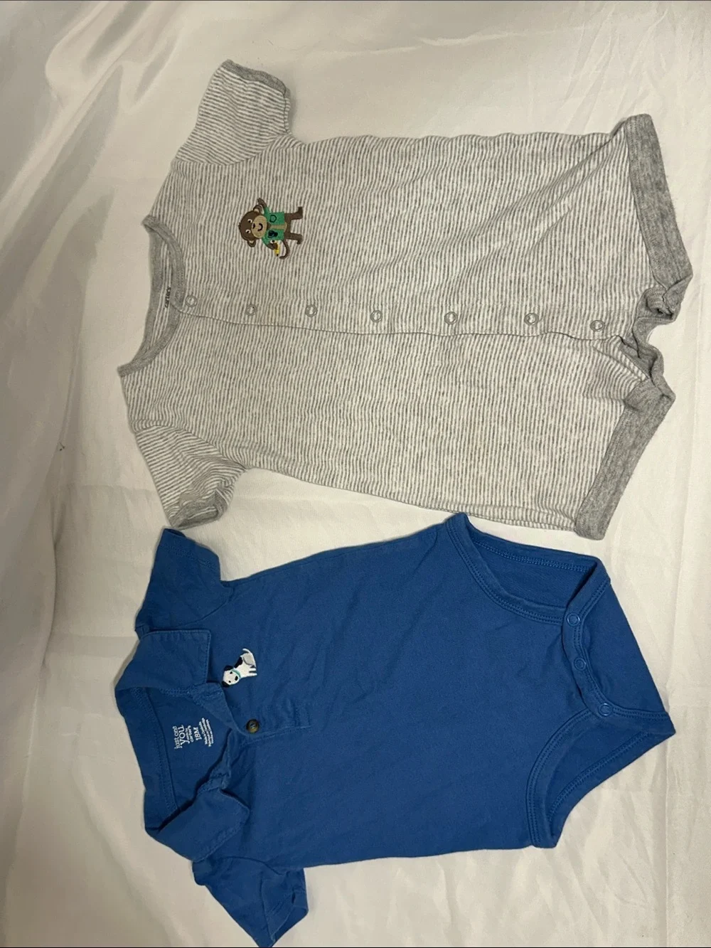 Carter's Blue Polo Bodysuit with Gray Striped Snap Romper